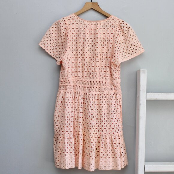 Anthropologie Pink The Somerset Eyelet Edition Tiered Mini Dress Size Medium - Picture 4 of 9